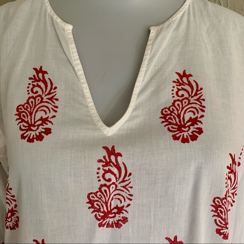 VELVET By Graham & Spencer Block Print Peasant Tunic Blouse 100% Cotton V-Neck - Picture 6 of 15